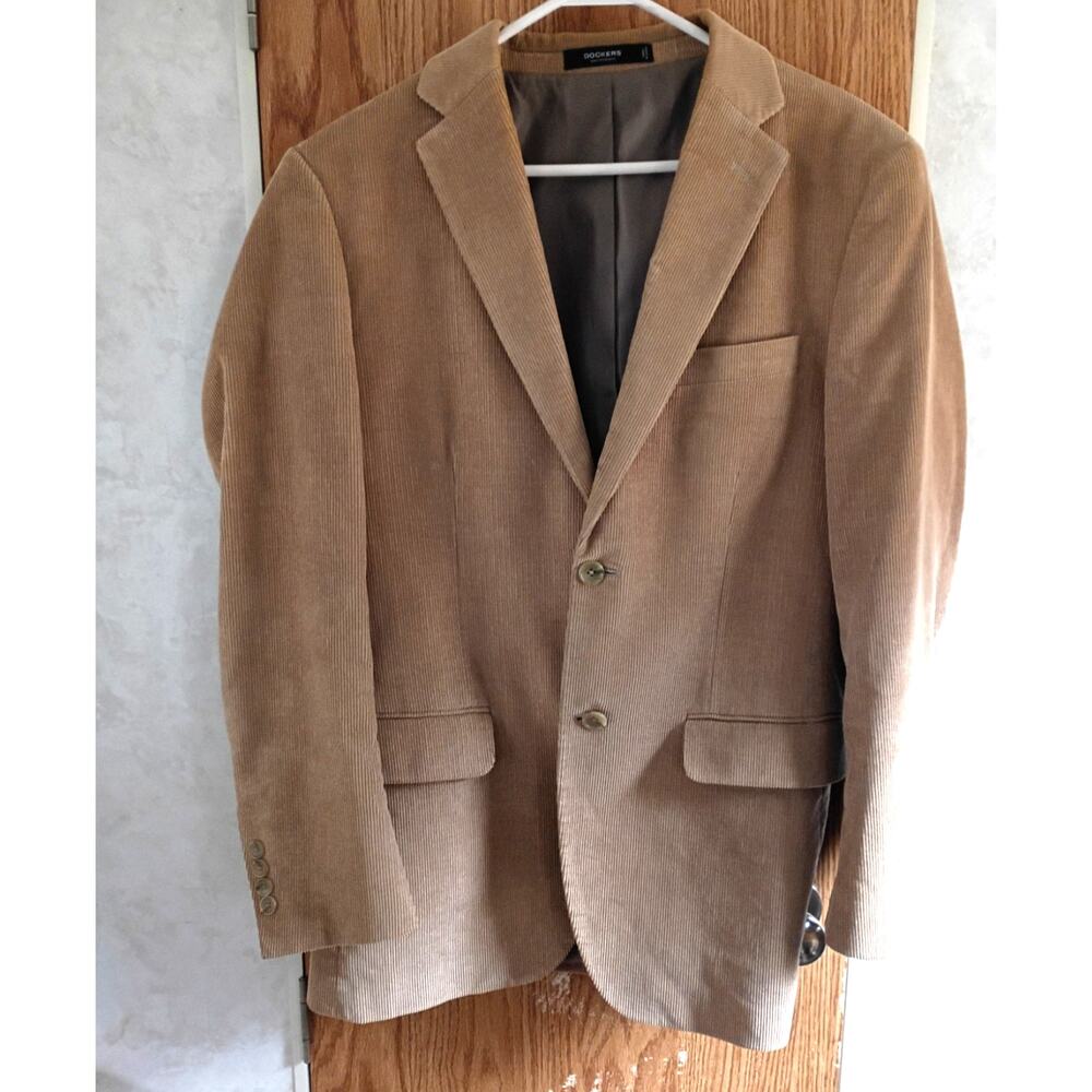 VNTG Dockers Tan Corduroy Blazer 38R Y2K Old Money Classic Fall Quietlux Heritag